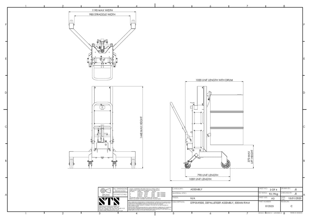 dibujo técnico DTP05 pagina 3 con dimensiones