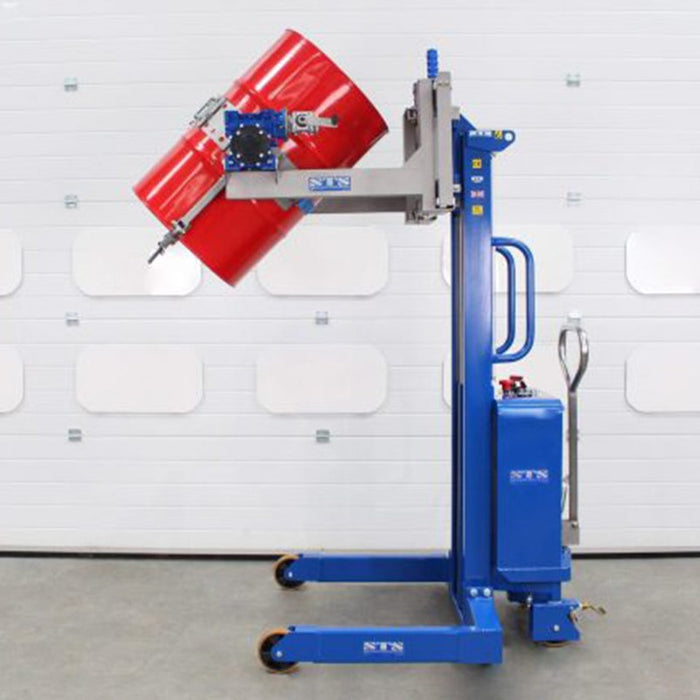 Rotador universal de tambores eléctrico manipulando tambor rojo