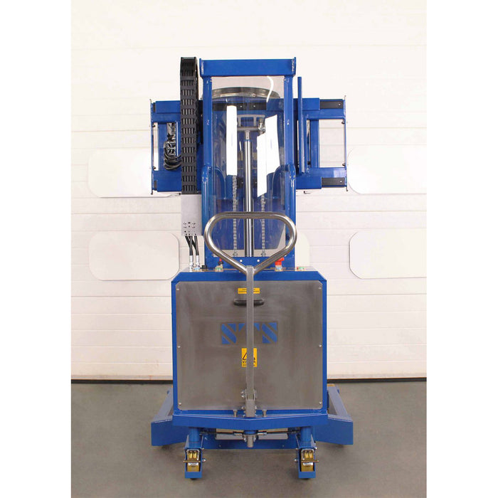 El volteador de tambores tiene dirección con ruedas traseras de 160mm de diámetro, ruedas delanteras de 160mm.