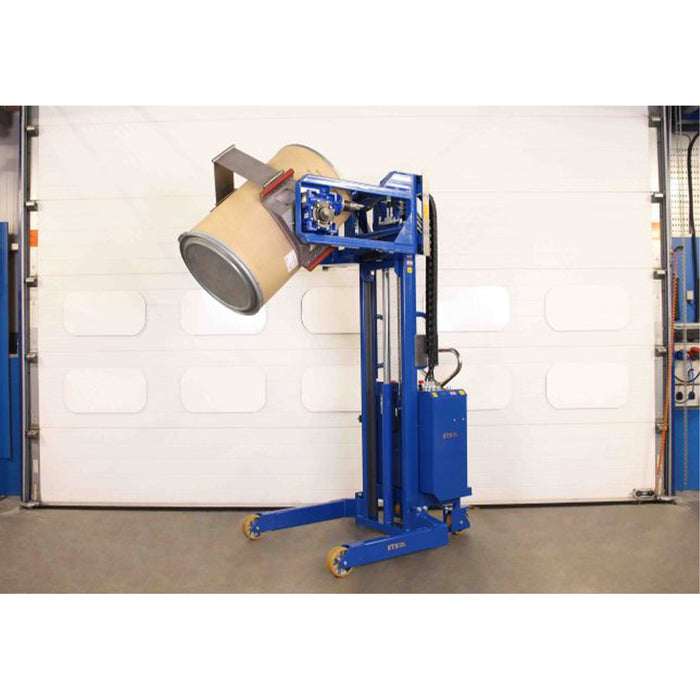 Volteador de tambores electrohidráulico elevando barril