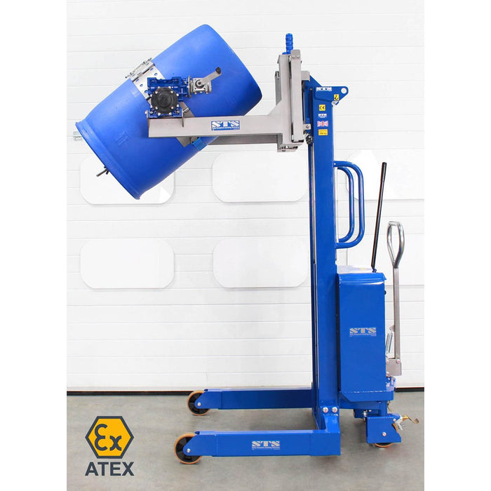 El rotador universal de tambores también viene con certificación ATEX (opcional), para zonas de gas y polvo
